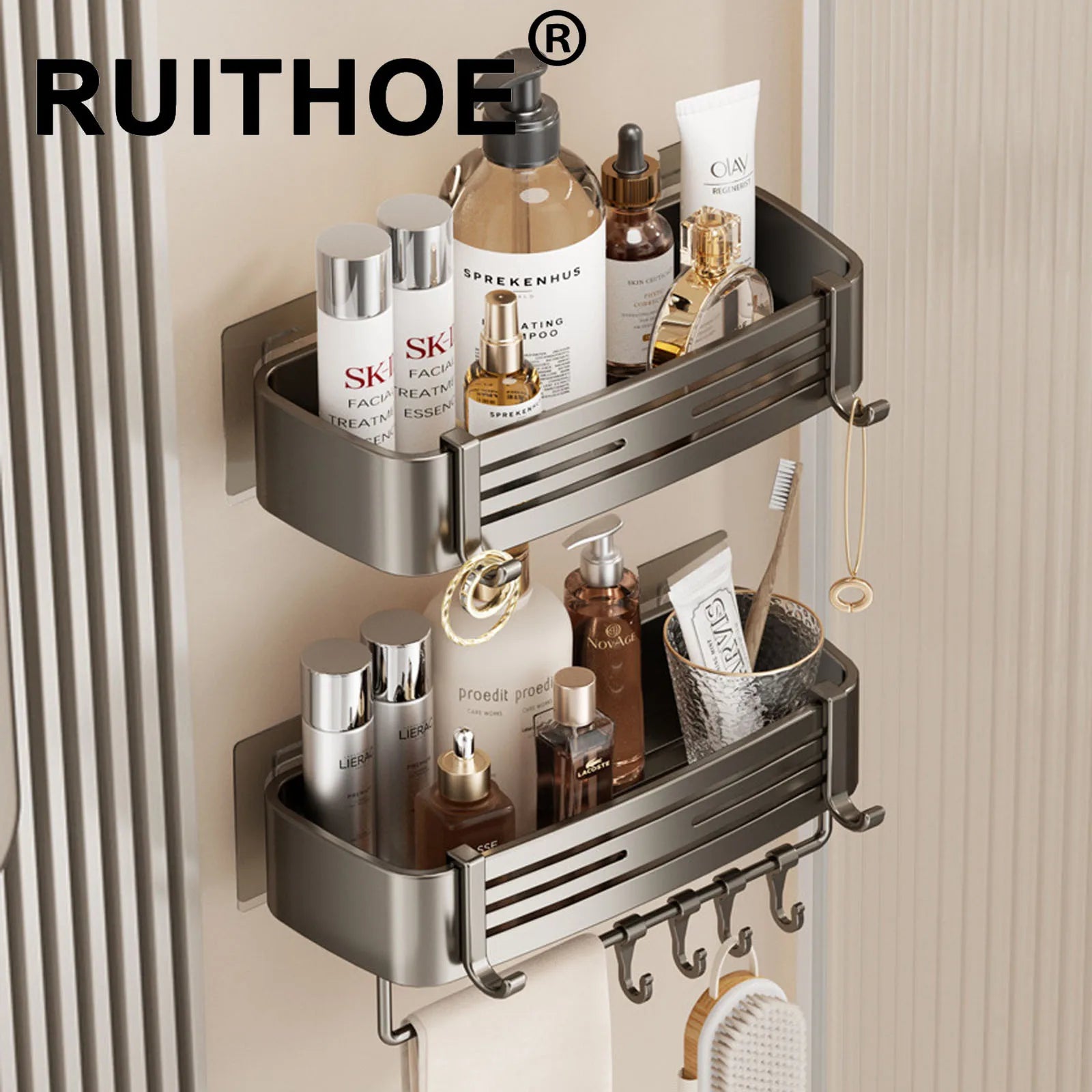 Sleek Punch-Free Bathroom Organizer Shelf