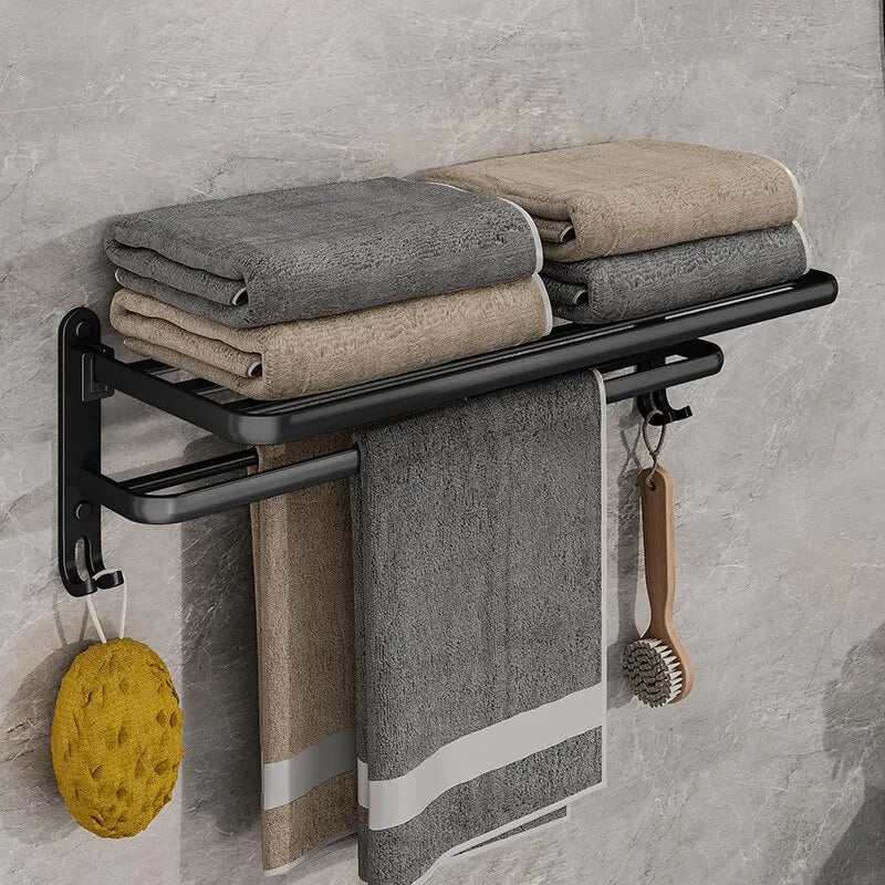 Sleek Matte Black Folding Towel Holder