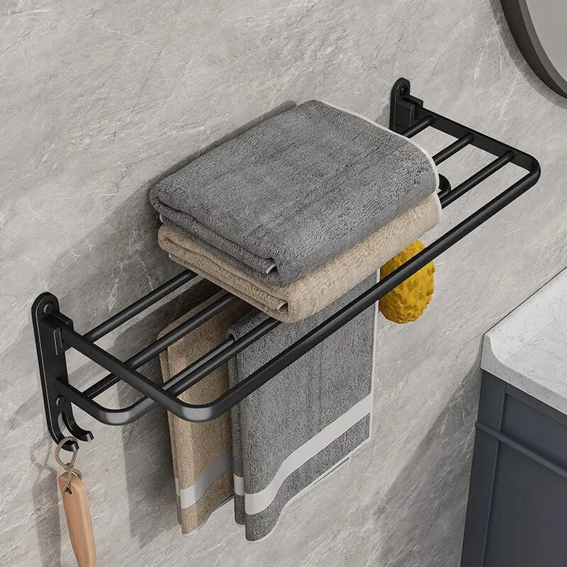 Sleek Matte Black Folding Towel Holder