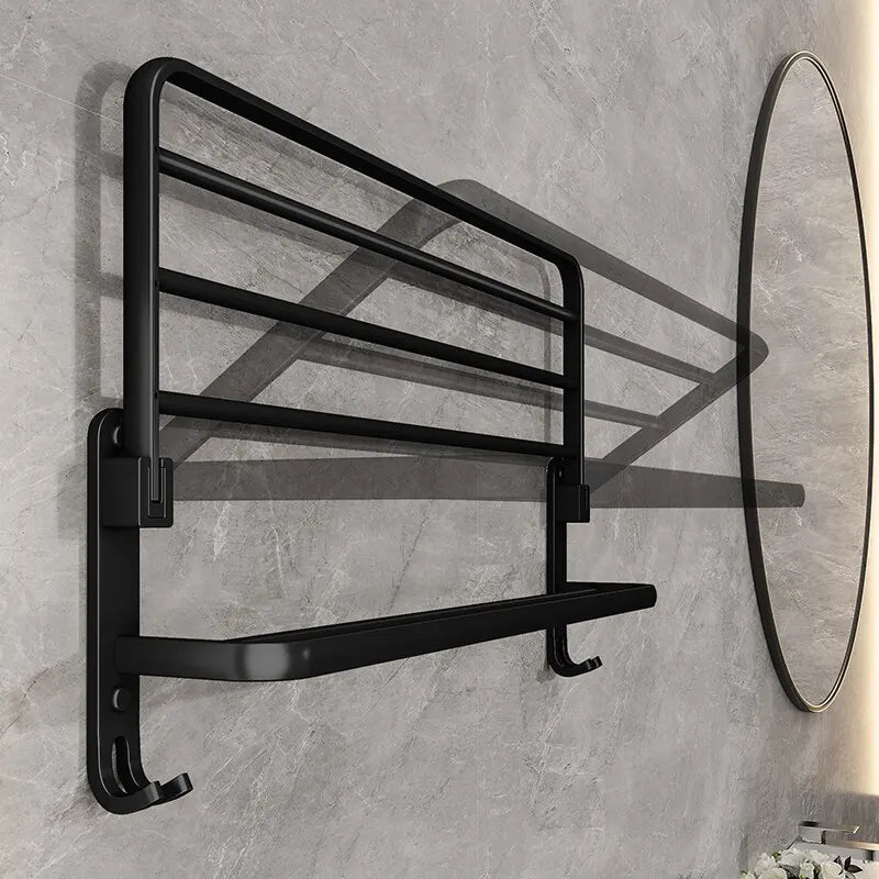 Sleek Matte Black Folding Towel Holder
