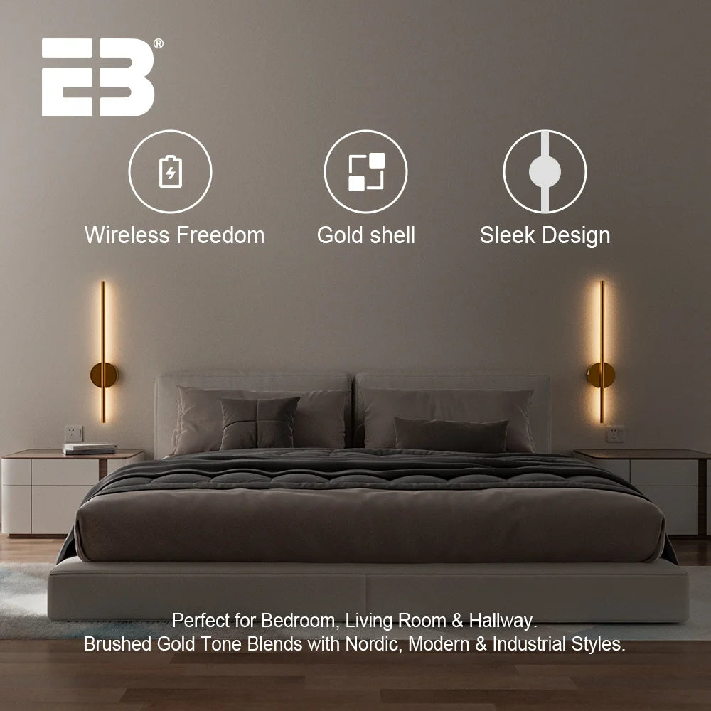 Elegant Gold Wireless Wall Sconces Set