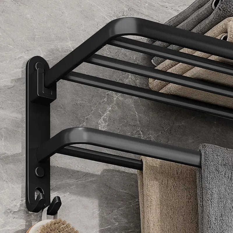 Sleek Matte Black Folding Towel Holder