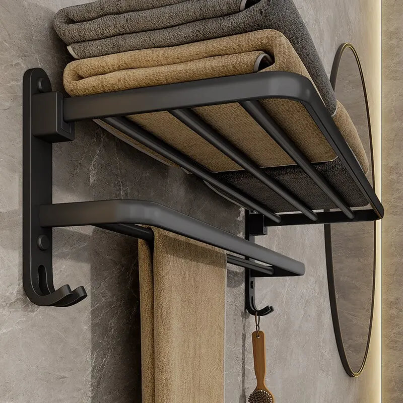 Sleek Matte Black Folding Towel Holder